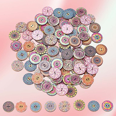 100Pcs 2-Hole Poplar Board Buttons BUTT-CY0001-14-1