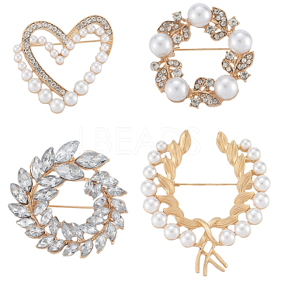 4Pcs 4 Styles Alloy Rhinestone Brooches for Clothes JEWB-CN0001-06-1