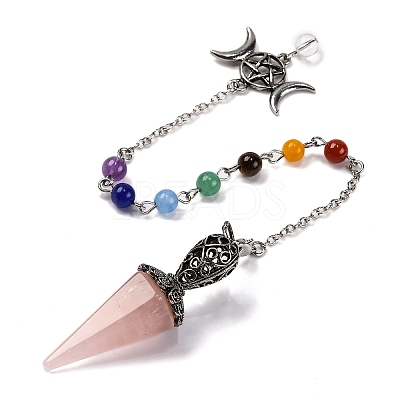 Natural Rose Quartz Pointed Hexagonal Cone Dowsing Pendulums G-Q184-03G-AS-1