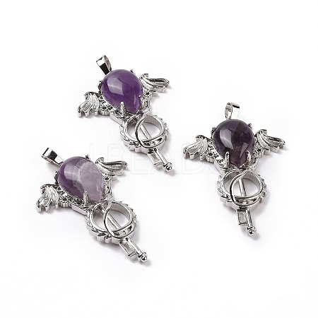 Natural Amethyst Teardrop Pendants G-P496-03P-21-1