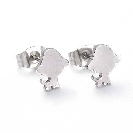 Tarnish Resistant 304 Stainless Steel Puppy Stud Earrings EJEW-H368-28P-1