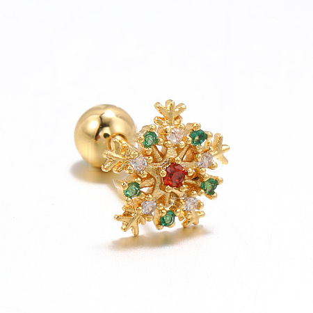 Snowflake Brass Cubic Zirconia Stud Earrings FS-WGD4C14-01-1