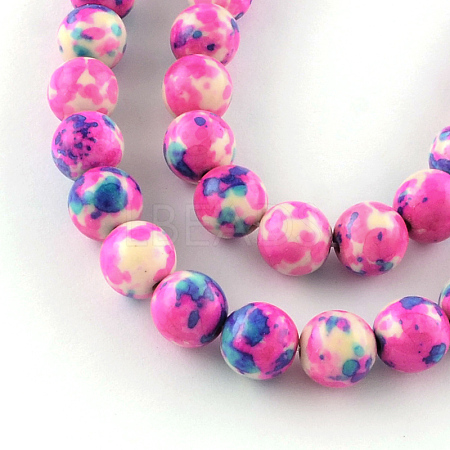 Dyed Natural Ocean White Jade Round Bead Strands X-G-R295-6mm-10-1