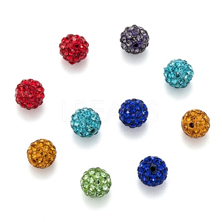 Mixed Color Grade A Round Pave Disco Ball Beads X-RB-H258-8MM-M-1