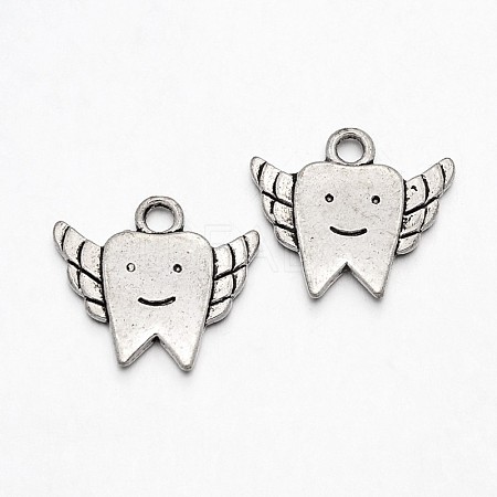 Tooth with Wing Tibetan Style Alloy Pendants TIBEP-N008-28AS-RS-1