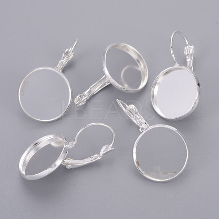 Silver Color Plated Brass Leverback Earring Findings X-KK-C1244-16mm-S-RS-1