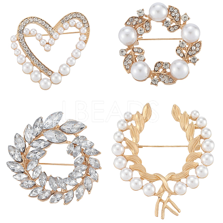 4Pcs 4 Styles Alloy Rhinestone Brooches for Clothes JEWB-CN0001-06-1