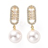 Clear Cubic Zirconia Oval with Plastic Pearl Dangle Stud Earrings EJEW-A072-11LG-A-1
