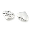 Wedding Theme Antique Silver Tone Tibetan Style Alloy Heart with Mother of the Groom Rhinestone Charms TIBEP-N005-17A-1