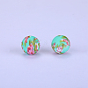 Printed Round with Flower Pattern Silicone Focal Beads SI-JX0056A-158-1