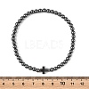 Synthetic Non-magnetic Hematite Round and Religion Cross Beaded Stretch Bracelets for Men BJEW-JB14406-02-4