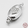Anti-Tarnish Oval with Heart Rhodium Plated 925 Sterling Silver Cubic Zirconia Box Clasps STER-O015-01-4