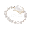 Cat Shaped Natural White Shell Beaded Stretch Finger Rings RJEW-TA00175-5