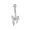 Brass Pave Clear Cubic Zirconia Curved Barbell Bowknot Belly Rings AJEW-L099-01B-P-2