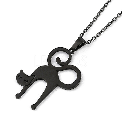 Halloween Series 202 Stainless Steel Cable Chain Cat Shape Pendant Necklaces NJEW-S005-01B-E-1