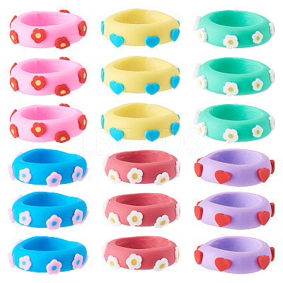 24Pcs 6 Colors Handmade Polymer Clay Finger Rings CLAY-TA0002-12-1
