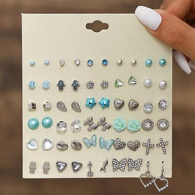 30Pairs Alloy & Plastic Imitation Pearl & Rhinestone Stud Earring Sets WGF62EF-08-1