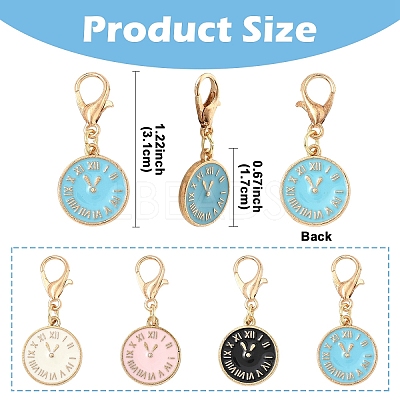 12Pcs 4 Style Alloy Enamel Clock Pendant Decorations HJEW-YW00259-1