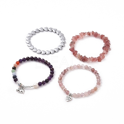 4Pcs Natural & Synthetic Gemstone Stretch Bracelet Sets BJEW-JB08946-1