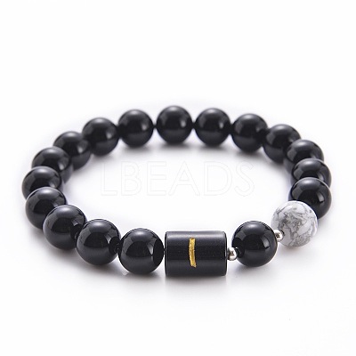 10MM Natural Black Onyx(Dyed & Heated) and Howlite Beaded Stretch Bracelets RH2290-9-1