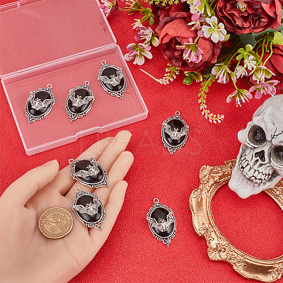 10Pcs Halloween Alloy Oval Pendants FIND-SC0011-18B-1