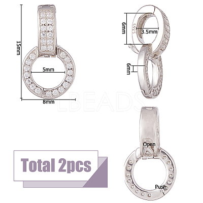 2Pcs 925 Sterling Silver Pave Clear Cubic Zirconia Twister Clasps STER-HS0001-22B-P-1