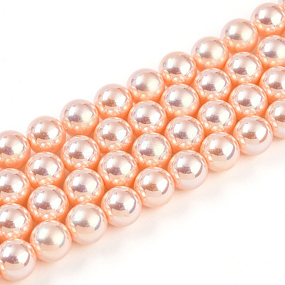UV Plating Pearlized Glass Pearl Beads Strands GLAA-F128-01B-T7-1