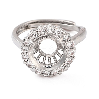 Rack Plating Round Brass Micro Pave Cubic Zirconia Adjustable Ring Components KK-Q819-05P-1