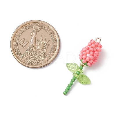 Glass Seed Beaded Rose Pendants PALLOY-MZ00959-04-1