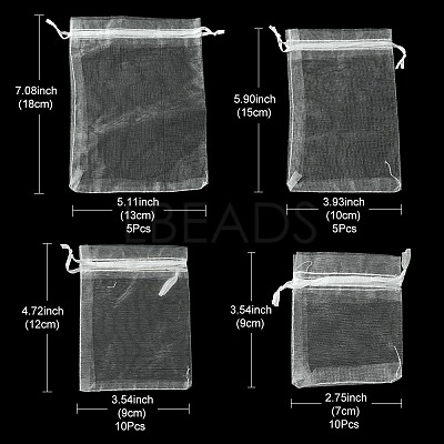 30Pcs 4 Styles Rectangle Organza Bags Jewellery Storage Pouches Wedding Favour Party Mesh Drawstring Gift OP-FS0001-01C-1
