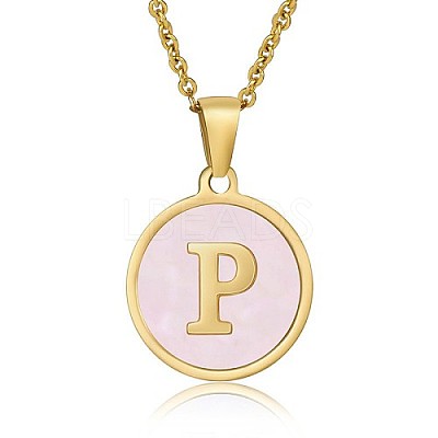 Natural Shell Initial Letter Pendant Necklace LE4192-19-1
