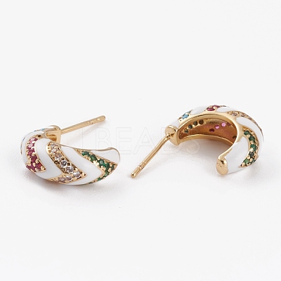 Brass Micro Pave Cubic Zirconia Half Hoop Earrings EJEW-C502-05G-D-1