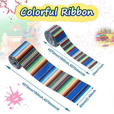 2Rolls 2 Styles Stripe Pattern Printed Polyester Grosgrain Ribbon OCOR-TA0001-37G-1