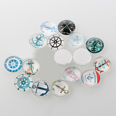 Helm & Anchor Printed Glass Cabochons GGLA-A002-12mm-WW-1