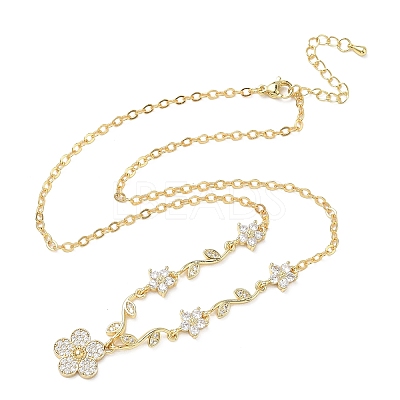 Brass Pave Cubic Zirconia Flower Pendant Necklaces NJEW-C121-04B-G-1