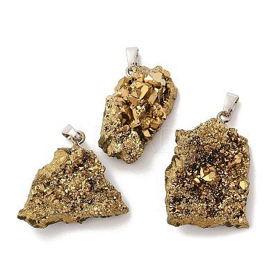 Electroplated Raw Rough Natural Druzy Agate Pendants G-H084-07P-03-1