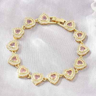 Brass Pave Cubic Zirconia Heart Tennis Bracelets for Women KK-CBA68DA-09G-02-1