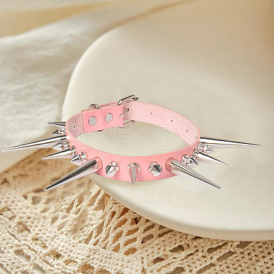 Punk Rock Style Alloy Spiked Cone Rivet Imitation Leather Chocker Necklaces NJEW-WH20011-10P-03-1