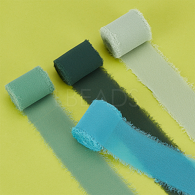 4 Rolls 4 Colors Polyester Raw Edged Ribbon OCOR-NB0001-81A-1