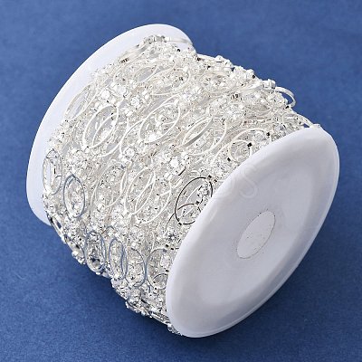 Handmade Brass Pave Clear Cubic Zirconia Oval Link Chains CHC-G027-02S-1