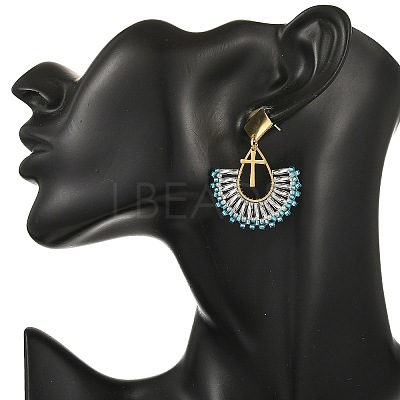 304 Stainless Steel with Glass Seed Beads Hoop Dangle Earrings EJEW-MZ00824-1