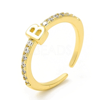 Clear Cubic Zirconia Initial Letter Open Cuff Ring RJEW-H120-09G-B-1