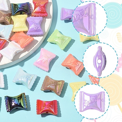 32Pcs UV Plating Rainbow Iridescent Acrylic Beads OACR-FS0002-13-1