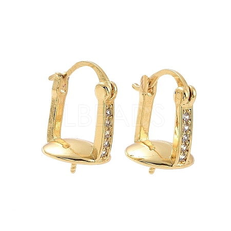 Brass Micro Pave Cubic Zirconia Hoop Earring Findings with Latch Back Closure ZIRC-F133-13G-1