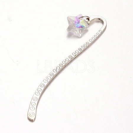 Antique Silver Alloy Star Glass Charm Bookmarks AJEW-JK00084-01-1