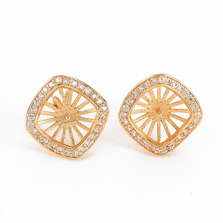 Brass Micro Pave Clear Cubic Zirconia Stud Earring Findings KK-S356-247-NF-1