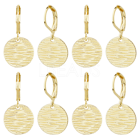 4 Pairs Brass Textured Flat Round Leverback Earrings EJEW-HS0001-22G-1