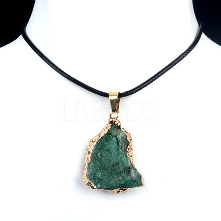 Electroplated Raw Natural Green Aventurine Neggets Pendant Black Wax Cord Necklaces FS-WG48460-13-1