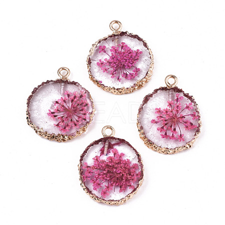 Transparent Clear Epoxy Resin & Dried Flower Pendants RESI-S383-075-C03-1