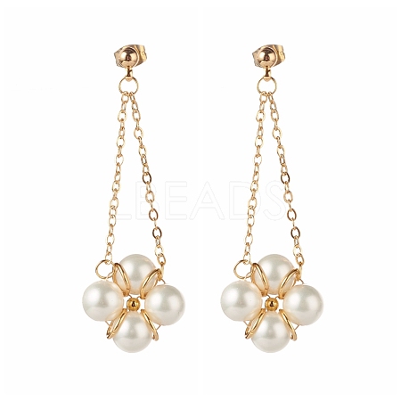Flower Round Shell Pearl Beads Earrings for Girl Women EJEW-TA00009-1